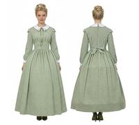 BPURB Women's Pioneer Colonial Plaid Dress with Petticoat Prairie Pilgrim Costume Victorian 1860s Civil War Ball Gown Green