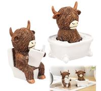Bpyhebe 2 Pcs Highland Cow Figurines Bathroom Decor, Funny Resin Animal Ornaments - Highland Cow Reading on Toilet & Sitting in Bathtub, Rustic Farmhouse Statues for Home Accessories, Shelves & Gifts
