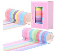 Bpyhebe 20 Rolls Washi Tape Sets, Coloured Masking Tape for Kids, 1cm Rainbows Writable DIY Washi Tapes for Scrapbooking, Craft Supplies, Planner, and Room Decor(A)