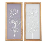 Bpyhebe 2Pcs 3D Wooden Floral Wall Art,Boho Wall Decor,40x18x1.5cm, Hang Framed Flower Decor,Minimalist Flower Ornament for Living Room Bedroom Office(Grey)