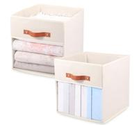 Bpyhebe 2Pcs Wardrobe Storage Box,13 Inch Foldable Wardrobe Organisers with Clear Window,Fabric Storage Basket with Handle,Decorative Fabic Boxes Clothing Organiser for Clothes, Toys, Books