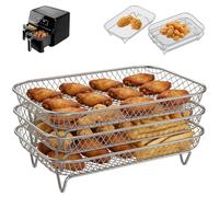 Bpyhebe 3-Tier Stainless Steel Air Fryer Rack, Stackable Dehydrator Stand for Dual Basket Air Fryers, Compatible with DZ201/DZ090, Instant Vortex, Oven Accessories