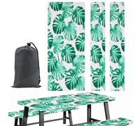 Bpyhebe 3PCS Picnic Table Cover Protector, Waterproof Windproof Print Camping Tablecloth with Bench Covers 2 Seater and Drawstring Bag, Elastic Edge Polyester Fitted 182×76 cm Rectangle Tables(A)