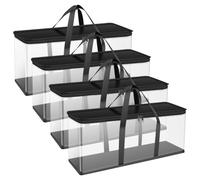 Bpyhebe 4 Pack DVD CD Storage, 60×22×15cm | Clear PVC Boxes With Reinforced Handles, Holds up to 35 CDs/DVDs Each, for Discs, Books and Household Items