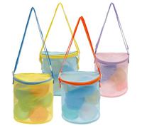 Bpyhebe 4 Pcs Sea Shell Bag Beach, Foldable Mesh Seashell Bag for Kids with Adjustable Shoulder Strap, Seashell Holder for Toys, Towels, Swimsuits, and Snacks