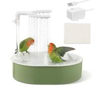 Bpyhebe Bird Bath for Cage, Budgie Parakeet Bathtub with Dual-Row Rain Shower Nozzles and Perch Design, Bird Water Fountain, Parakeet Cage Accessories
