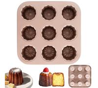 Bpyhebe Carbon Steel Baking Mould, Non Stick Fluted Flower Round Cake Tins for Oven Baking, Caneles Mini Muffin Pans for French Pastry, Cupcake, Jelly(9 Cavities)