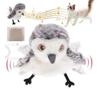 Bpyhebe Interactive Cat Toys, Lifelike Touch Activated Sandpiper Chirping Flapping Bird Toy for Cat, Rechargeable Electric Sturdy Pure Natural Cotton Plush Toy with Catnip for Cats to Bite Chew Kick