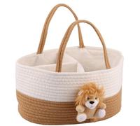 Bpyhebe Lion Baby Diaper Caddy Organiser, Portable Soft Cotton Rope Nursery Storage Basket with Divider and Handle, Ideal for Baby Shower Gifts & Newborn Essentials, 33.5 x 23 x 18 cm
