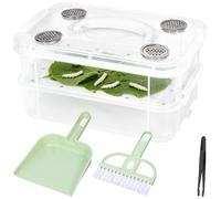 Bpyhebe Mealworm Breeding Set, Transparent Fine Mesh Corn Worm Feeder Container, Breeding Box for Live Mealworms, Sugar Gliders, Reptiles, Chickens, Lizards, Bearded Dragons, Frogs