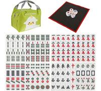 Bpyhebe Mini Chinese Traditional Mahjong Set, Portable Travel Mahjong Table Games with 144 PCS Mahjong Tiles, 4 PCS Dice, Tablecloth & Handbag for Travel Party Family Game