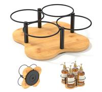 Bpyhebe Rotating Coffee Syrup Holder, 4-Bottle 8cm Wooden Syrup Organizer Coffee Bar Accessories, Coffees Syrups Rack for Party Mini Bar Cabinet Home Bars Essentials Stand