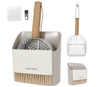 Bpyhebe Stainless Steel Cat Litter Scoop with Holder, Space Saving Detachable Kitty Poop Shovel Set with Broom & Dustpan, Easy to Clean Portable(Brown)