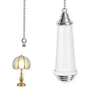 Bpzmm Bathroom Light Pull Cord Handle with 1 M Ball Chain Extension, Pull Cord Light Switch for Toilet Light Ceiling Blind Fan Switch, Chrome Finish White Porcelain Handle