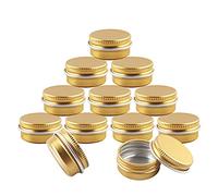 BPZXL 24Pcs Empty Gold Round 10ml Aluminium Tin Container With Screw Lid Cosmetics Pots Jars with 24Pcs Labels for Candle Cream Salve Storage DIY
