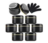 BPZXL Pack of 12 Empty 100ml Black Plastic Cosmetic Jars Container with Screw on Lids with Gold Edge and Liners Travel Pots for Makeup Creams Beauty Nails with Spatula