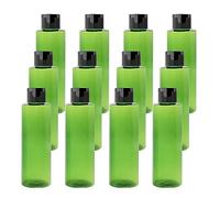 BPZXL Pack of 12, Empty 100ml Refillable Green Plastic Bottles with Black Flip Cap Bottle for Cosmetic shampoo, conditioner, lotion, shower gel, etc.