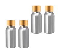 BPZXL Pack of 4, Empty Silver Refillable 50ml Aluminium Bottles with Gold Screw on Lids for Liquid Containers Cosmetic Alcohol Makeup Essential Oil Travel