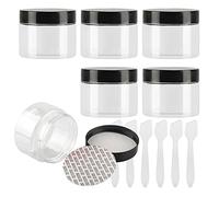 BPZXL Pack of 6, 150ml Transparent Plastic Cream Jars Cosmetic Pots with Black Lids Containers for Makeup Beauty Products Toiletries Face Cream Travel