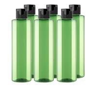 BPZXL Pack of 6, Empty 250ml Refillable Green Plastic Bottles with Black Flip Cap Bottle for Cosmetic shampoo, conditioner, lotion, shower gel, etc.