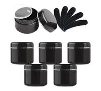 BPZXL Pack of 6 Empty 30ml Black Plastic Cosmetic Jars Container with Screw on Lids with Silver Edge and Liners Travel Pots for Makeup Creams Beauty Nails with Spatula
