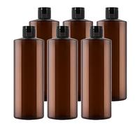 BPZXL Pack of 6, Empty 500ml Refillable Brown Plastic Bottles with Black Flip Cap Bottle for Cosmetic shampoo, conditioner, lotion, shower gel, etc.