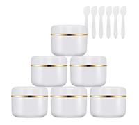 BPZXL Pack of 6 Empty 50ml White Plastic Cosmetic Jars Container with Screw on Lids with Gold Edge and Liners Travel Pots for Makeup Creams Beauty Nails with Spatula
