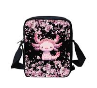 bqabhu Pink Cherry Blossom Axolotl Printed Crossbody Purse Bags for Women Travel Shoulder Bag with Adjustable Strap