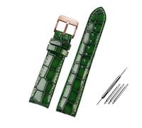 BQAXUREW EDVENA 18mm 20mm 22mm Blue Bright Leather Strap Crocodile Pattern Cowhide Men Watch Band(Green-rose gold,20mm)