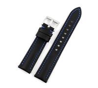 BQAXUREW EDVENA Cowhide+Oxford Watch Strap Canvas Fabric Watchband 18mm 19mm 20mm 21mm 22mm 23mm 24mm For Men Women Waterproof Strap(Black-blue line,24mm)