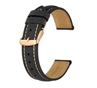 BQAXUREW EDVENA Crazy Horse Leather Watch Strap 18mm 20mm 21mm 22mm 24mm Replacement Belt Rose Gold Buckle Band For Men Watchbands(Black(Beige Line),20mm)