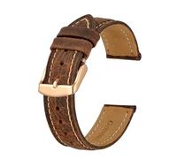 BQAXUREW EDVENA Crazy Horse Leather Watch Strap 18mm 20mm 21mm 22mm 24mm Replacement Belt Rose Gold Buckle Band For Men Watchbands(Brown(Beige Line),15mm)