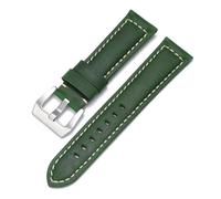BQAXUREW EDVENA Genuine Leather Strap Compatible With Panerai Watch Band Men Women PAM111/441/312 Crazy Horse Belt 20mm 22mm 24mm 26mm(Green-Silver,24mm)
