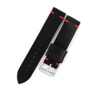 BQAXUREW EDVENA Genuine Leather Strap Watch Accessories Handmade Stitched Watchbands 18mm 20mm 22mm Coffee Black Watch Bracelets Band(Black-red line,18mm)