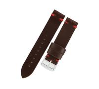 BQAXUREW EDVENA Genuine Leather Strap Watch Accessories Handmade Stitched Watchbands 18mm 20mm 22mm Coffee Black Watch Bracelets Band(Coffee-red line,20mm)