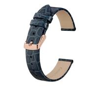 BQAXUREW EDVENA Genuine Leather Watch Band For Ladies Women 8mm 10mm 12mm 14mm 16mm 18mm 19mm 20mm Replacement Strap Stainless Buckle(Blue-Rosegold,18mm)