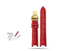 BQAXUREW EDVENA Genuine Leather Watchband 20mm X 12mm 18mm X 10mm Compatible With Pasha Men Women Watch Band Butterfly Clasp Wrist Strap(Red gold buckle,20-12mm)