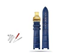 BQAXUREW EDVENA Genuine Leather Watchband 20mm X 12mm 18mm X 10mm Compatible With Pasha Men Women Watch Band Butterfly Clasp Wrist Strap(Blue gold buckle,20-12mm)