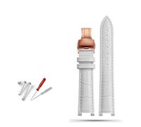 BQAXUREW EDVENA Genuine Leather Watchband 20mm X 12mm 18mm X 10mm Compatible With Pasha Men Women Watch Band Butterfly Clasp Wrist Strap(White rose buckle,20-12mm)