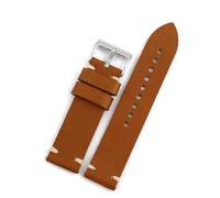 BQAXUREW EDVENA Hand Stitching Vintage Watchbands Men Genuine Leather 20mm 22mm 24mm Calfskin Watch Band Strap Metal Buckle Accessories(Brown_24mm)