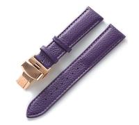 BQAXUREW EDVENA Leather Strap Litchi Grain Leather Butterfly Buckle 14 16 18 20 22 Mm Strap Black Brown Blue Watch Accessories(Purple rose,13mm)