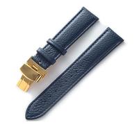 BQAXUREW EDVENA Leather Strap Litchi Grain Leather Butterfly Buckle 14 16 18 20 22 Mm Strap Black Brown Blue Watch Accessories(Royal blue gold,13mm)