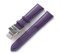 BQAXUREW EDVENA Leather Strap Litchi Grain Leather Butterfly Buckle 14 16 18 20 22 Mm Strap Black Brown Blue Watch Accessories(Purple,13mm)