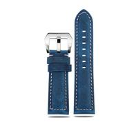BQAXUREW EDVENA Leather Straps Compatible With Panerai PAM441 386 Watch Accessories Men's Strap 20mm 22mm 24mm 26mm Watch Bands Cowhide Replacement Bracelet(02-blue silver,20mm)