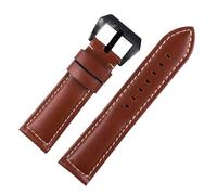 BQAXUREW EDVENA Men's Business Genuine Leather Watch Band Leather Suitable For Panerai Strap 22mm 24mm 26mm Smooth Surface Brown Black(Brown black buckle,24mm)