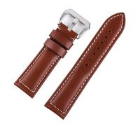 BQAXUREW EDVENA Men's Business Genuine Leather Watch Band Leather Suitable For Panerai Strap 22mm 24mm 26mm Smooth Surface Brown Black(Brown silver buckle,20mm)