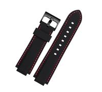 BQAXUREW EDVENA Silicone Rubber Watchband Compatible With Oris Aquis Watch Band Convex Strap Stainless Steel Pin Buckle Wrist Bracelet Black 24mm X 11mm(Red line black,22-12mm)