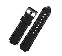 BQAXUREW EDVENA Silicone Rubber Watchband Compatible With Oris Aquis Watch Band Convex Strap Stainless Steel Pin Buckle Wrist Bracelet Black 24mm X 11mm(White line black,24-11mm)