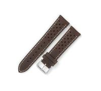 BQAXUREW EDVENA Vintage Crazy Horse Genuine Leather Watchband 18mm 19mm 20mm 21mm 22mm 24mm Waterproof Porous Breathable Watch Strap Replacement(Coffee-White Line,21mm)