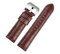 BQAXUREW EDVENA Waterproof Watch Band Compatible With Panerai PAM688 441/1313 Cowhide Leather Men's Blue Watch Strap Accessories 22MM 24mm 26mm(Brown-silver,24mm)